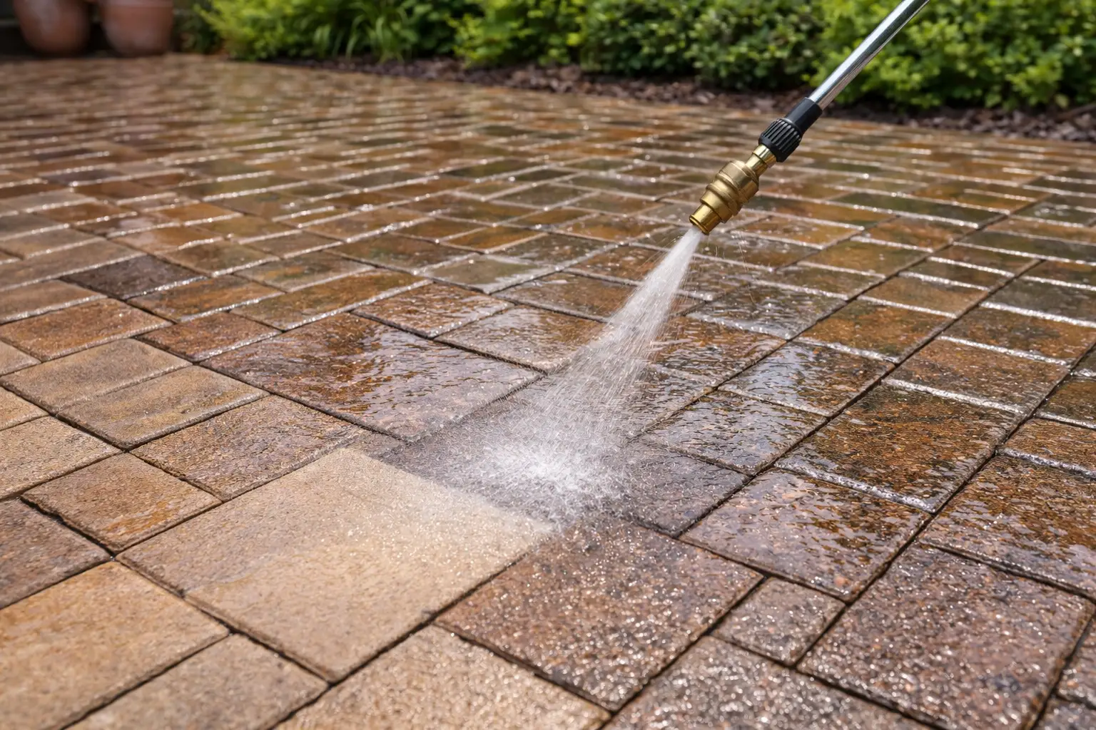 Patio sealing with sunlight reflections