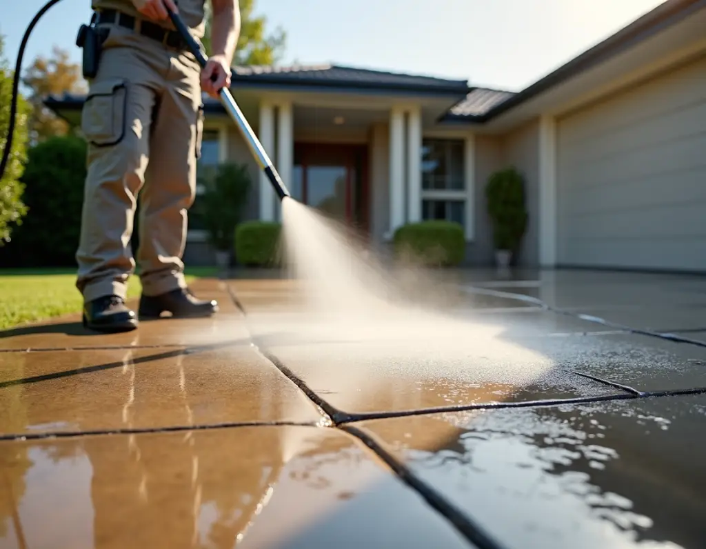 Pressure washing driveway