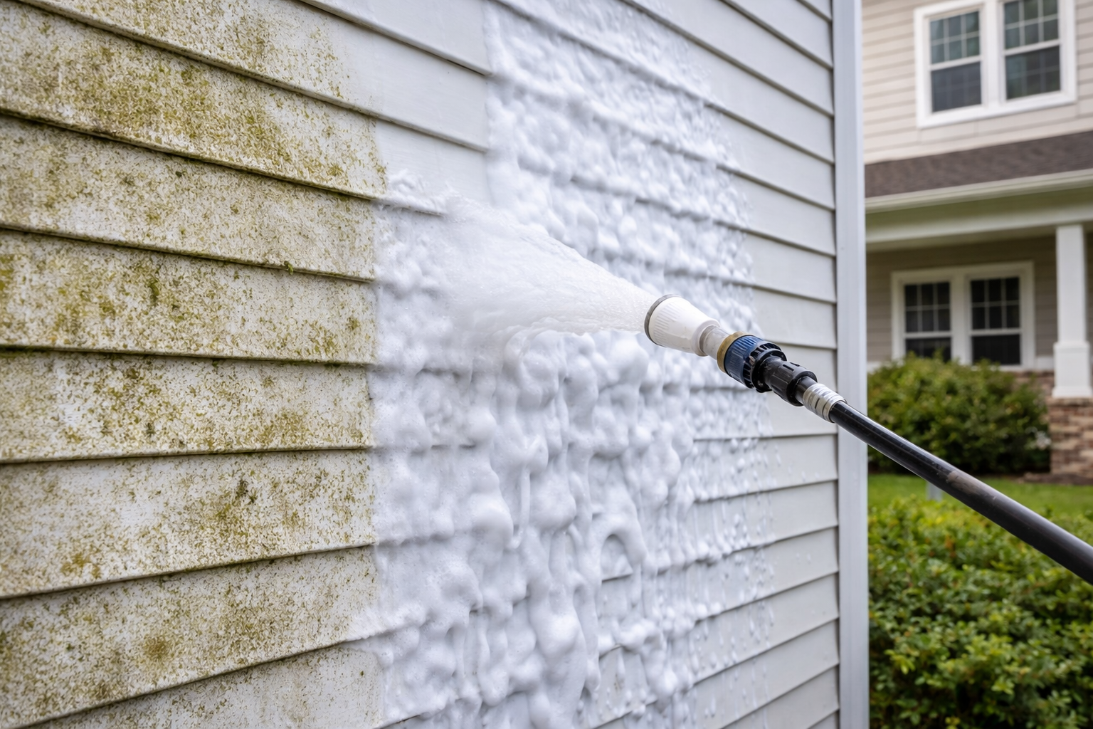 Soft washing transformation on house siding