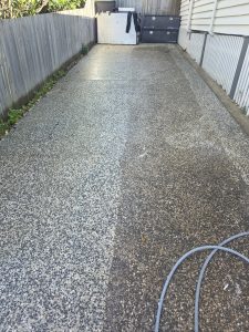 Aerial view of commercial carpark before and after pressure washing