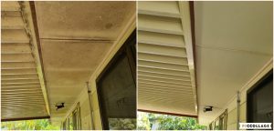 House exterior wall before and after pressure washing
