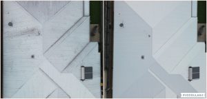 Roof cleaning before and after, aerial view