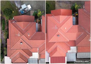 Metal roof surface before cleaning, standing view