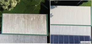 Metal roof surface after cleaning, standing view