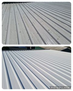 Metal roof surface after cleaning, standing view