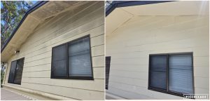 House exterior wall before and after soft washing